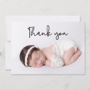 Thank モダン Script Baby Girl Photo誕生 案内状