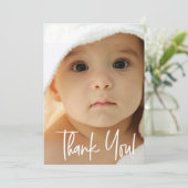 Thank モダン Script Vertical Photo男の赤ちゃん サンキューカード (スタンド正面)