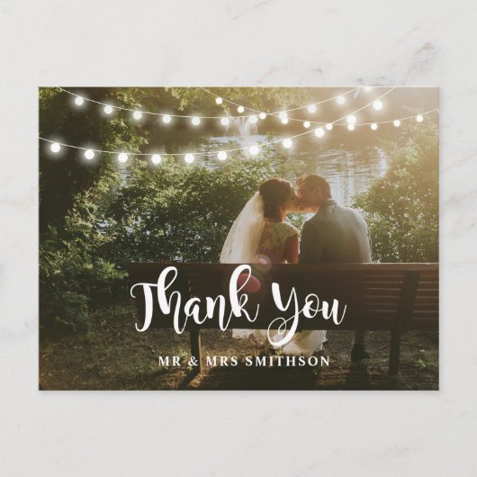 Thank 素朴 You Photo String Lightsのカー結婚ド ポストカード (正面)