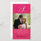 Thank 結婚 You Bride Groom Photo Cards明るい赤紫色 サンキューカード (正面/裏面)