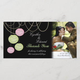 Thank 結婚 You Pink Green Lanterns Photo Card サンキューカード