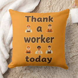 Thank a Worker Today Minimal Typography Design クッション