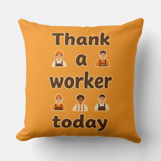 Thank a Worker Today Minimal Typography Design クッション (正面)