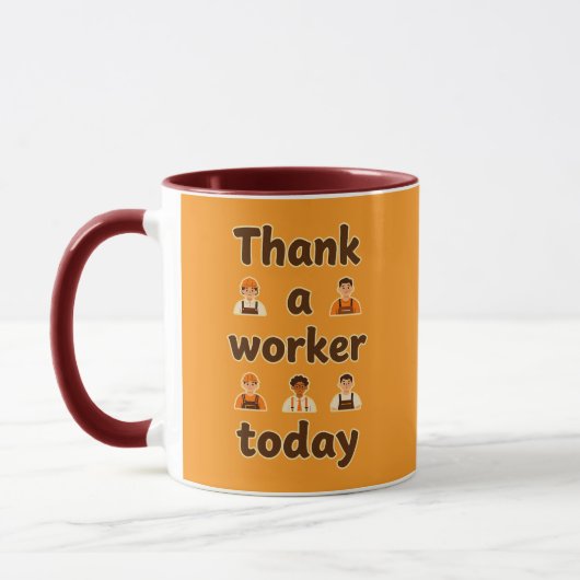 Thank a Worker Today Minimal Typography Design マグカップ (左)