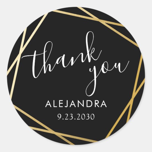 Thank Black金ゴールド幾何学賞モダン ラウンドシール (正面)