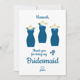 Thank Bridesmaid with Dresses in Blue Shades サンキューカード