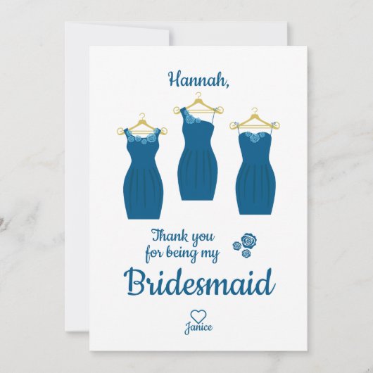 Thank Bridesmaid with Dresses in Blue Shades サンキューカード (正面)