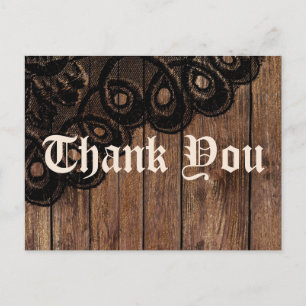 Thank Brown Wood and Black フェイク Lace ポストカード