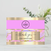 Thank Business Insert Card Holigraph Pink金ゴールド 招待状 (スタンド正面)