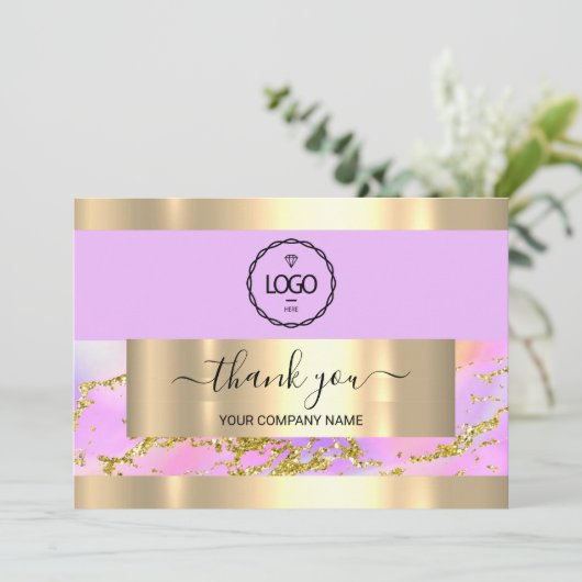 Thank Business Insert Card Holigraph Pink 招待状 (スタンド正面)