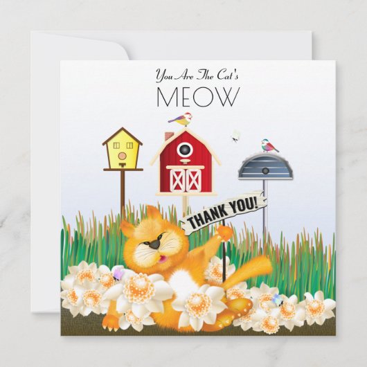 Thank Cat and Birds in the Garden カード (正面)