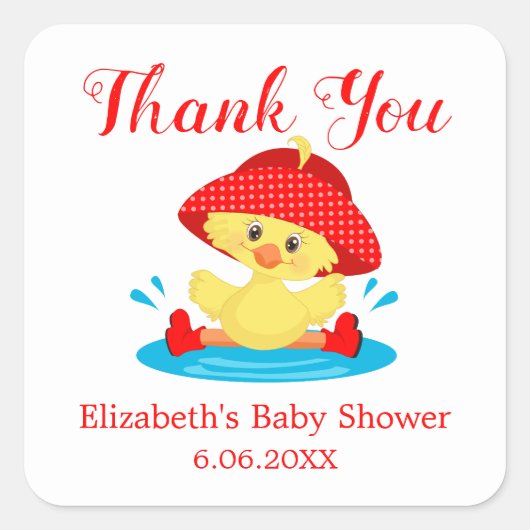 Thank Duck Baby Shower スクエアシール (正面)