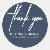 Thank Dusty Navy Blue Minimalist 結婚's ラウンドシール (正面)