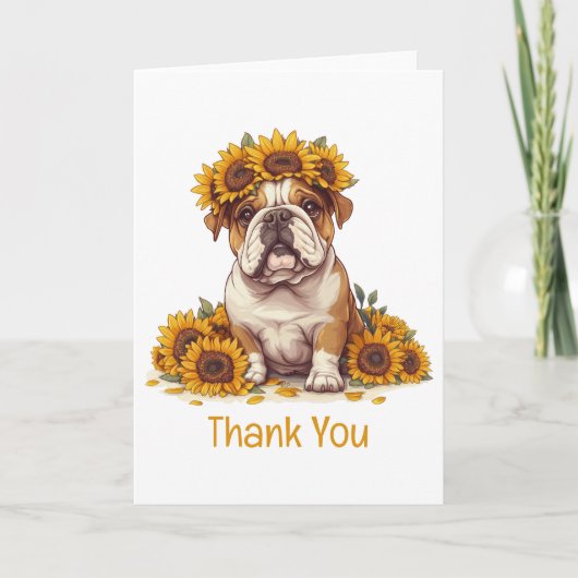 Thank English Bulldog Sunflower Crown サンキューカード (正面)
