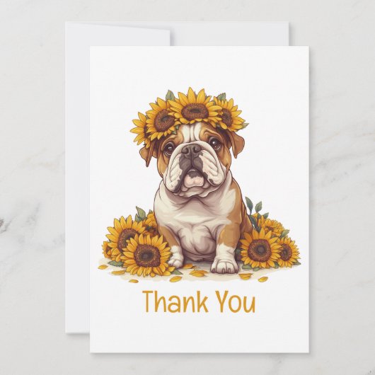 Thank English Bulldog Sunflower Crown サンキューカード (正面)