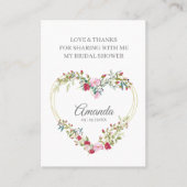 Thank Floral Heart for Bridal Shower Name & Quote 名刺 (正面)