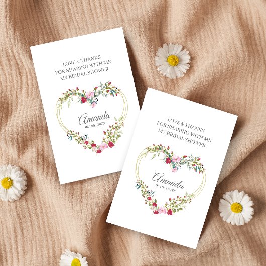 Thank Floral Heart for Bridal Shower Name & Quote 名刺