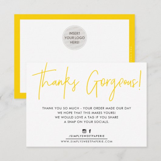 THANK INSERT CUTE BIRO モダン business yellow サンキューカード (正面/裏面)