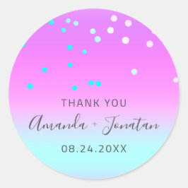 Thank Name Date Blue金ゴールド紙吹雪 グラデーション ラウンドシール