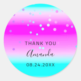 Thank Name Date Pink海グラデーション紙吹雪 ラウンドシール