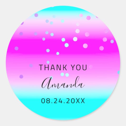 Thank Name Date Pink海グラデーション紙吹雪 ラウンドシール (正面)