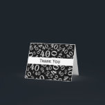 Thank Over The Hill 40th Birthdayテーマ サンキューカード<br><div class="desc">テンプレートで簡単に「ありがとう」文字をパーソナライズ。内側空白の。祝福!パーティーは終わり、あなた感謝していがあなた救済を満たす時祝間だ。このデザインは、全体のプリントで様々なサイズと角度で繰り返される数40の白黒抽象芸術の背景である。中央にバンドがあり、パーソナライズするための文字テンプレートを持つ。この誕生日テーマを使っ感謝していて、この重要な大事な行事であなたと提携するために皆に言いなさい。</div>