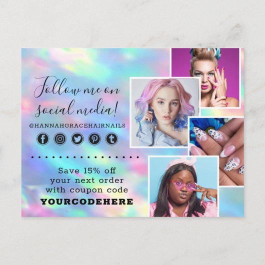 Thank Pastel Rainbow Swash Chic Logo 4-Photo ポストカード (裏面)