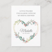 Thank Pink Floral Heart for Bridal Shower Name 名刺 (正面)