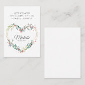 Thank Pink Floral Heart for Bridal Shower Name 名刺 (正面/裏面)