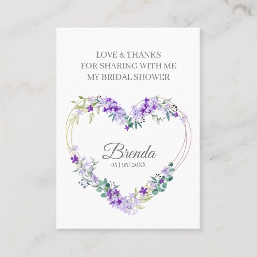 Thank Purple Floral Heart for Bridal Shower Name 名刺 (正面)
