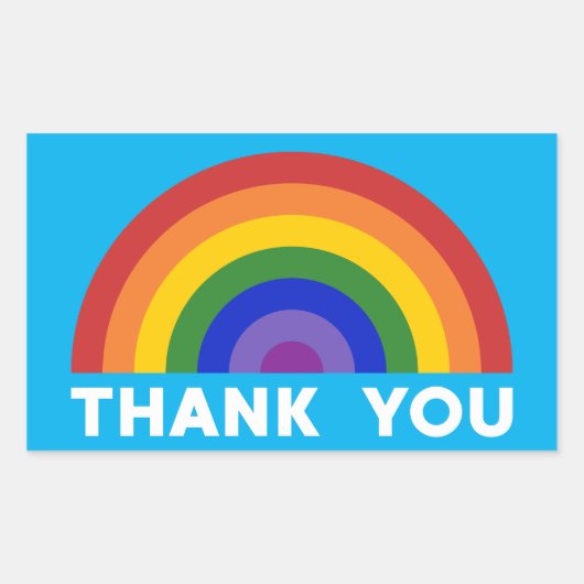 Thank Rainbow on Sky Blue 長方形シール (正面)