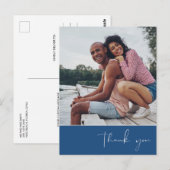 Thank Script Photo Blue 結婚's ポストカード (正面/裏面)