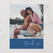 Thank Script Photo Blue 結婚's ポストカード (正面)
