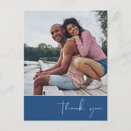 Thank Script Photo Blue 結婚's ポストカード (正面)