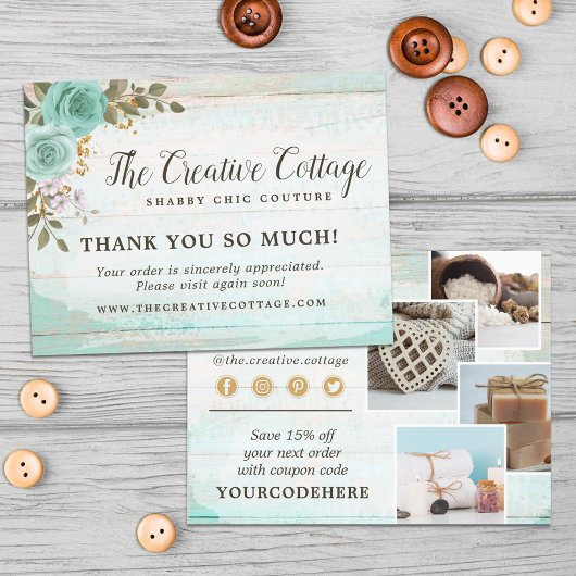 Thank Shabbyシックなフローラウッド4-Photoはがき ポストカード