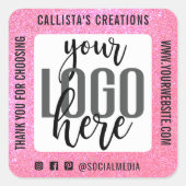 Thank Sparkly Pinkグリッタービジネスロゴ スクエアシール (正面)