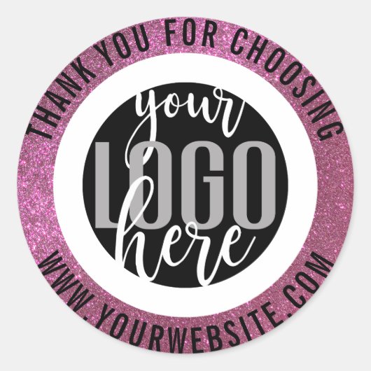 Thank Sparkly Pinkグリッタービジネスロゴ ラウンドシール (正面)