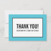 THANK YOUおもしろいはっきりしたブロック黒ターコイズ 出欠カード (正面)