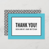 THANK YOUおもしろいはっきりしたブロック黒ターコイズ 出欠カード (正面/裏面)