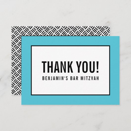 THANK YOUおもしろいはっきりしたブロック黒ターコイズ 出欠カード (正面/裏面)