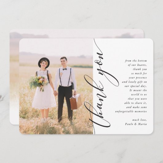 THANK YOUの写真結婚側の書モダン跡 招待状 (正面/裏面)