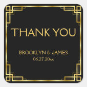 Thank Youアールデコブラックと金ゴールド結婚式用シール スクエアシール (正面)