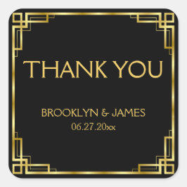 Thank Youアールデコブラックと金ゴールド結婚式用シール スクエアシール