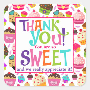 Thank Youカップケーキ評価メッセージカード スクエアシール