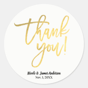 THANK YOUゴールドフォイルモダンスクリプト結婚式の引き出物 ラウンドシール