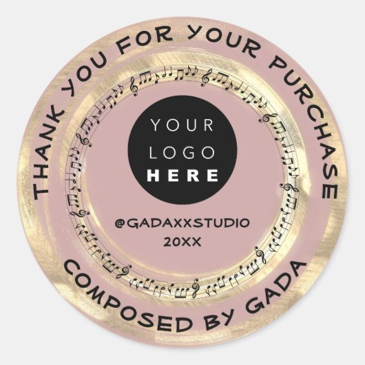 Thank YouショッピングミュージックロゴSocial Notesバラ ラウンドシール (正面)