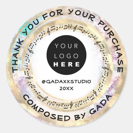 Thank YouショッピングミュージックロゴSocial Notes ラウンドシール (正面)