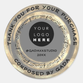 Thank YouショッピングミュージックロゴSocial Notes Gray ラウンドシール