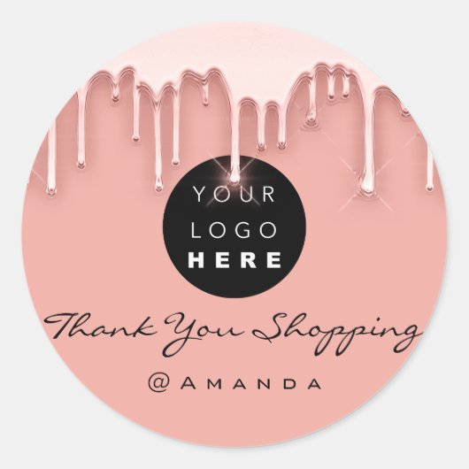 Thank Youショッピング名ロゴバラ赤面 ラウンドシール (正面)