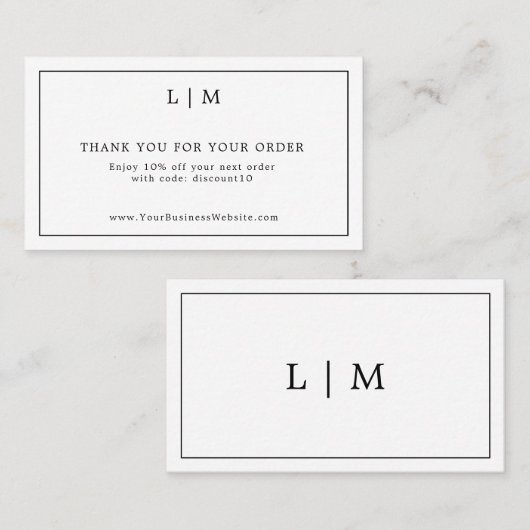 Thank YouシンプルBlack and White Monogram Insert 名刺 (正面/裏面)